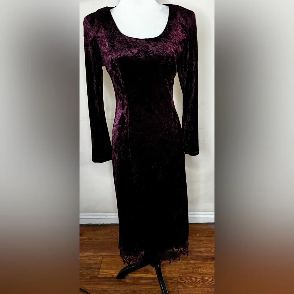 Vintage Mauve Velvet Sheath Midi Dress 90’s Witchy whimsigoth stevie knicks noir - Picture 14 of 14